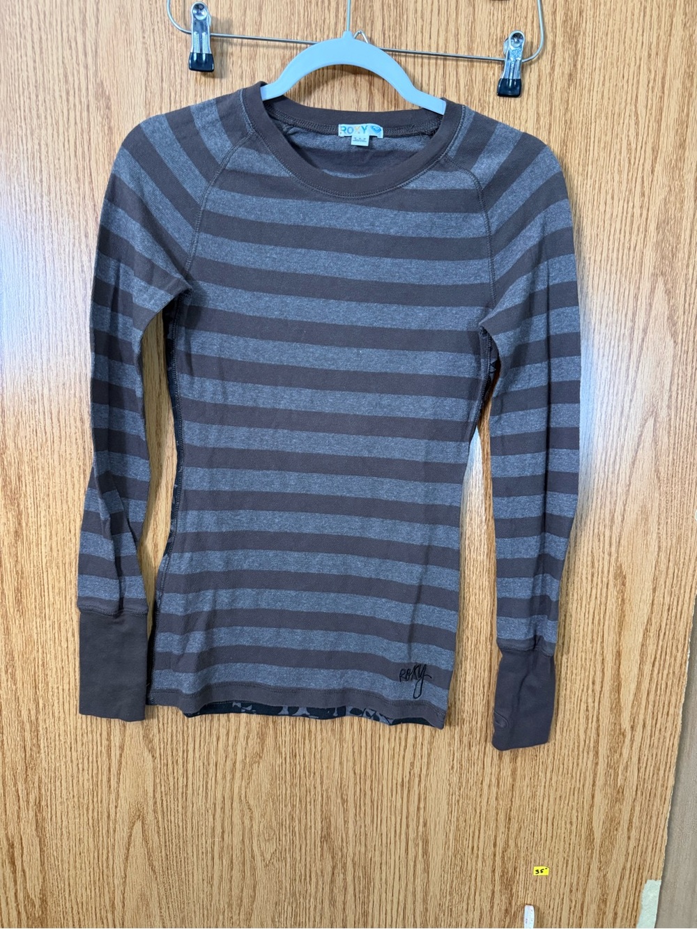 Roxy Brown & Gray Striped Crewneck Long Sleeve